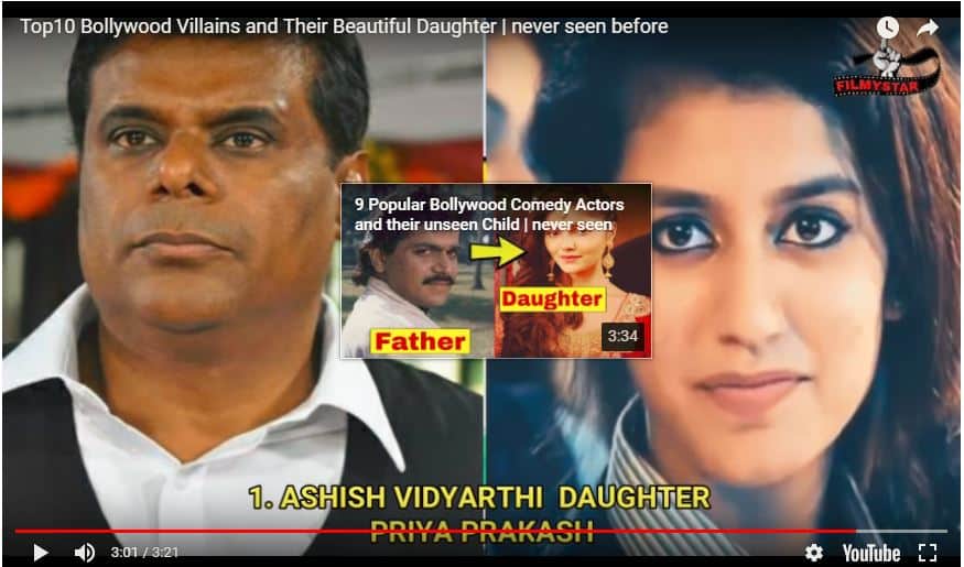 Who is the wink sensation Priya Prakash Varriers father Ashish Vidyarthi
