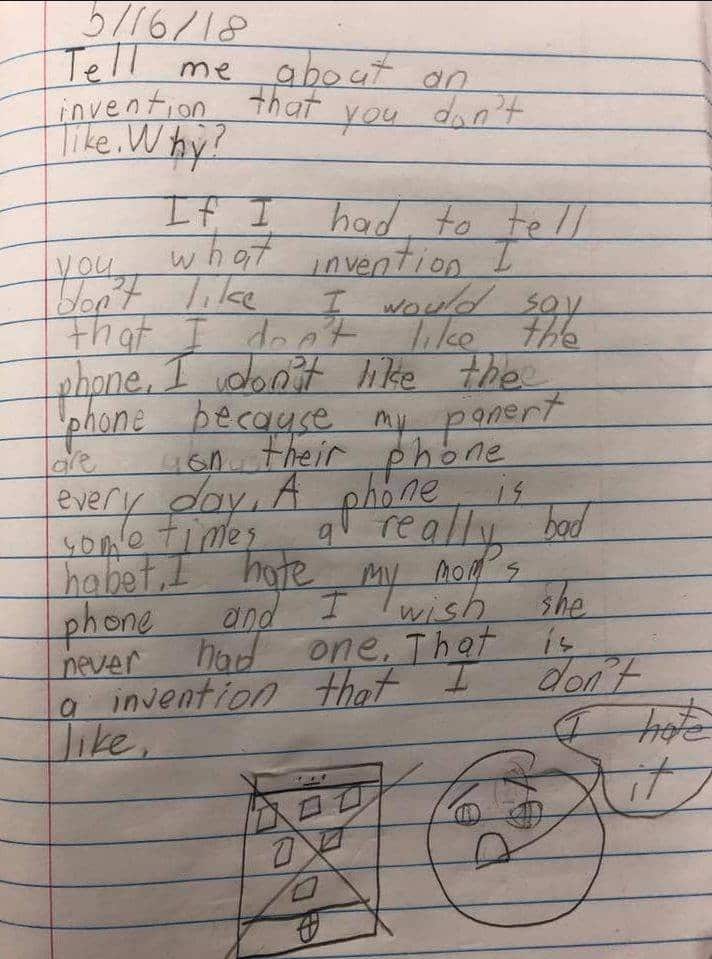 Second-Grader Pens Heartfelt Essay About Wishing Cell Phones Were Never Invented