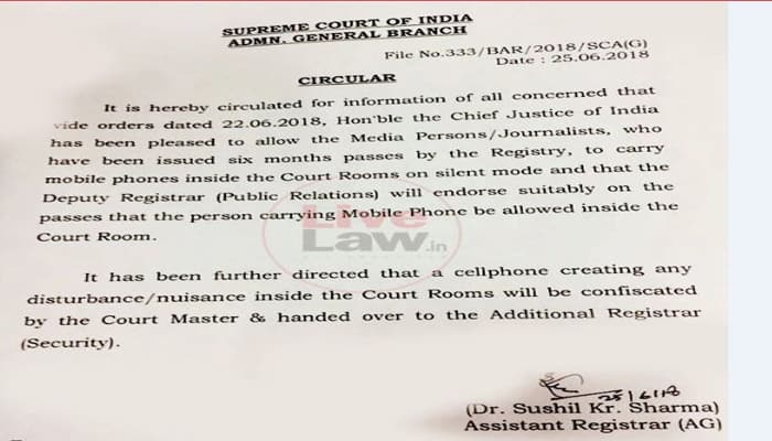SC Allows All Journalists And Media Persons To Carry Mobile Phones Inside Courtrooms