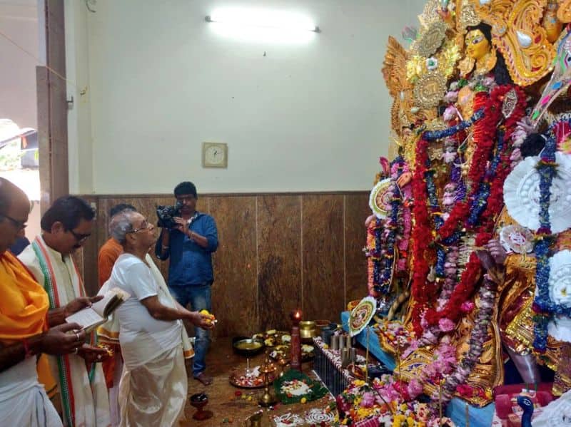 Ex-President Pranab Mukherjee wears priest's robe for Durga Puja at ancestral house