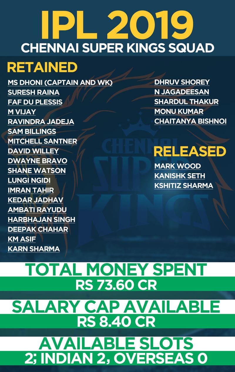 IPL 2019 before auction MS Dhoni led CSK team details