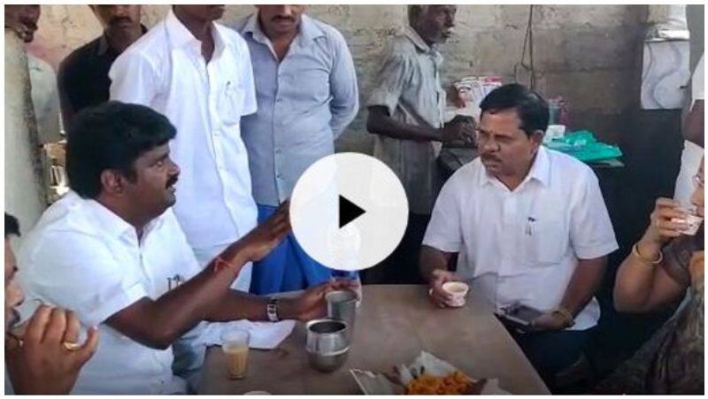 minister vijayabaskar had tea in stall and talking about kaja