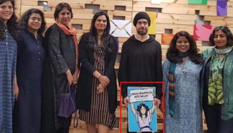 Twitter Jack Dorsey CEO placard India Smash Brahminical Patriarchy trolled