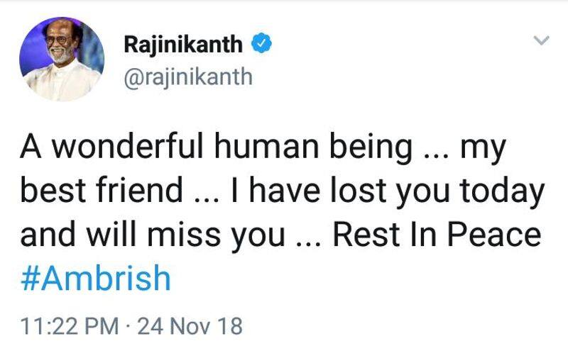 Rajinikanth Emotional tweet for Ambareesh Death