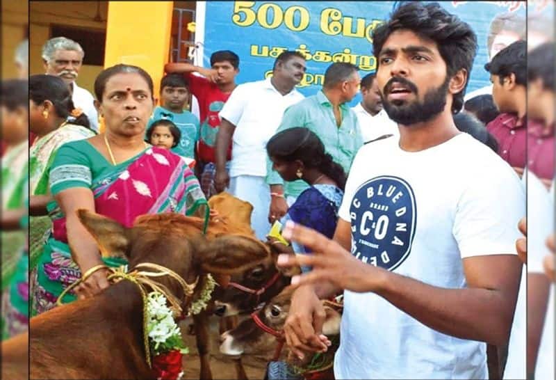 G.V.Prakash gave cow  to delta people
