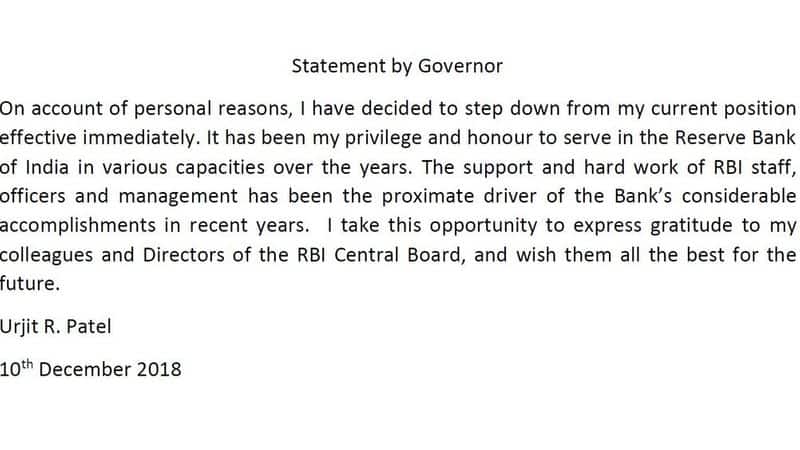 Reserve Bank of India (RBI) Governor Urjit Patel Resign