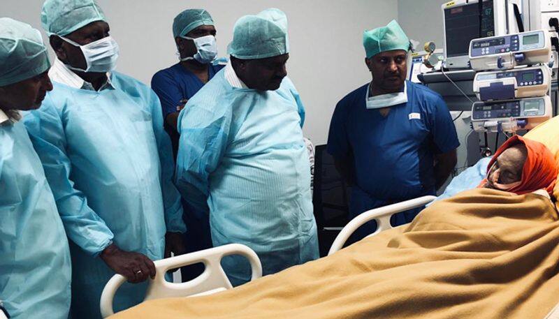 Karnataka chief minister visits ailing 111-year-old Shivakumara Swamiji  in Chennai hospital