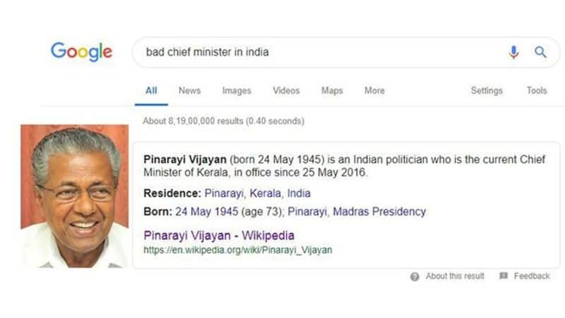 Google awards Pinarayi Vijayan bad chief minister