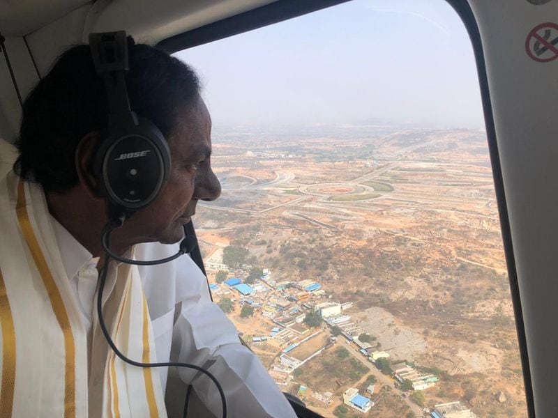 Yadadri temple Telangana chief minister KCR makes aerial inspection of renovation works