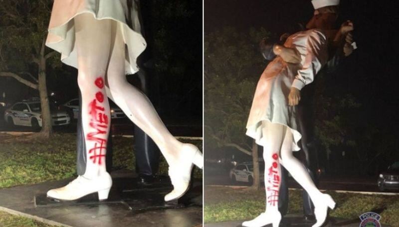 MeToo spraypainted on iconic statue of us sailor kissing nurse