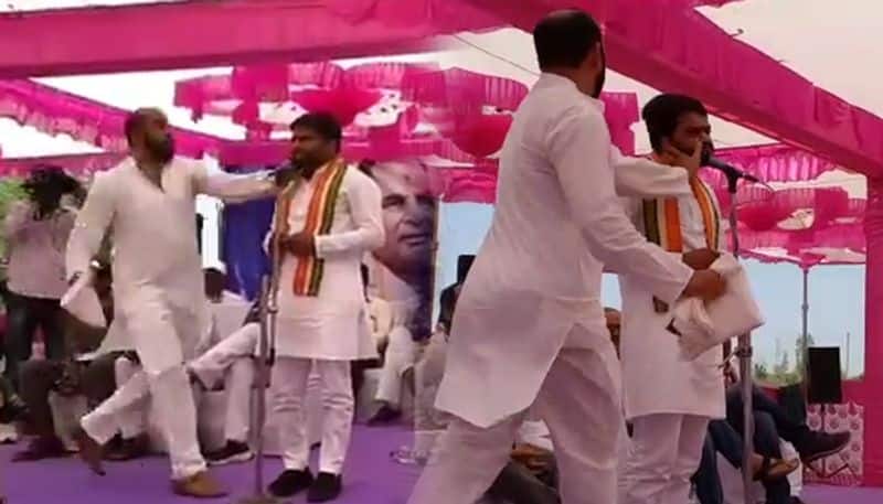 Congress leader Hardik Patel slapped during a rally in Surendranagar,Gujarat