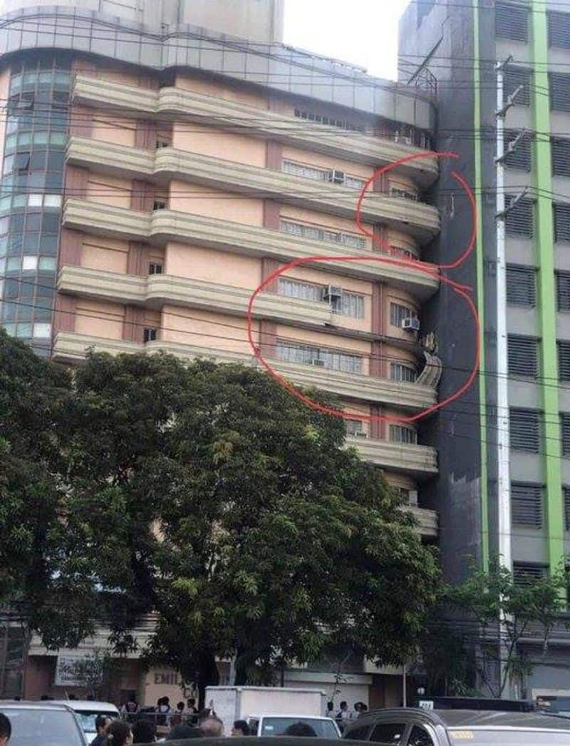 Manila Earthqauke building lean on adjacent building shocks world