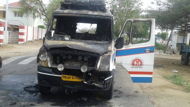 108 ambulance caught fire in karur