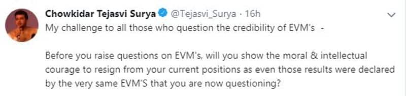 Open Challenge From BJP Leader Tejasvi Surya To those Who Question The Credibility EVM