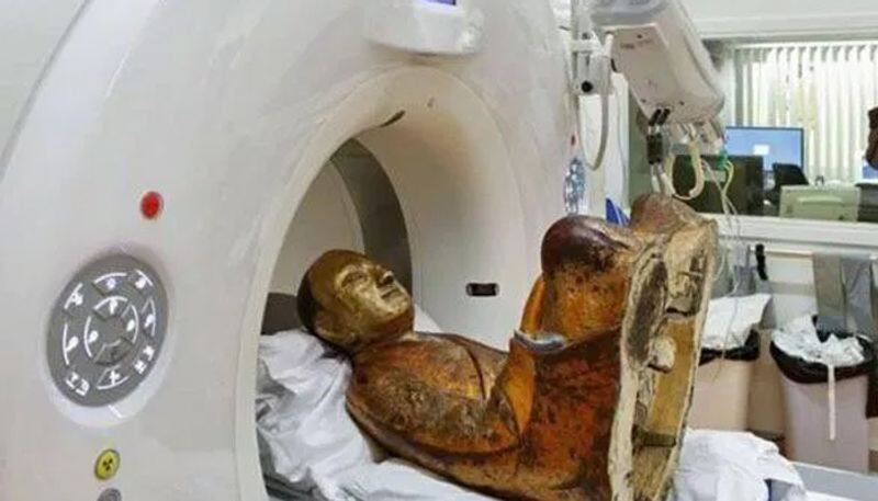 researchers surprised to see skeleton of self mummified budhist monk inside 1000 year old statue