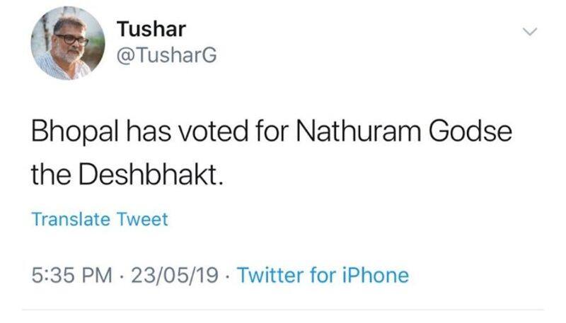 Tushar Gandhi tweet bhopal has voted for Nathuram Godse