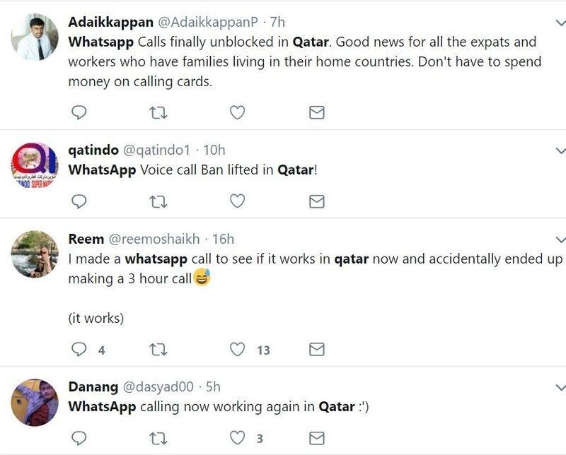 ban on Whatsapp calling in Qatar  lifted