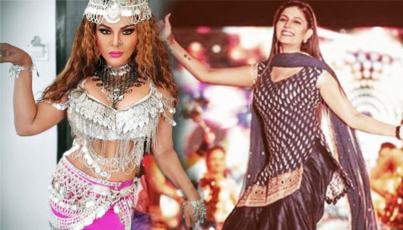 Sapna choudhary and  rakhi sawant dance together on stage