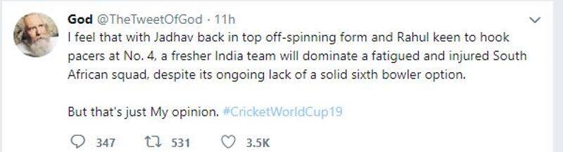 world cup 2019: GOD'S tweet on world cup Indian team