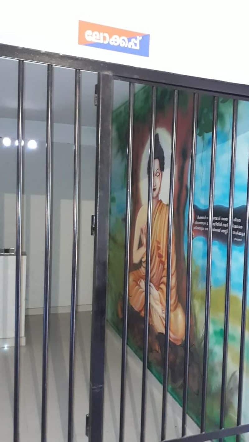 budha mural painting in Thalappuzha police station