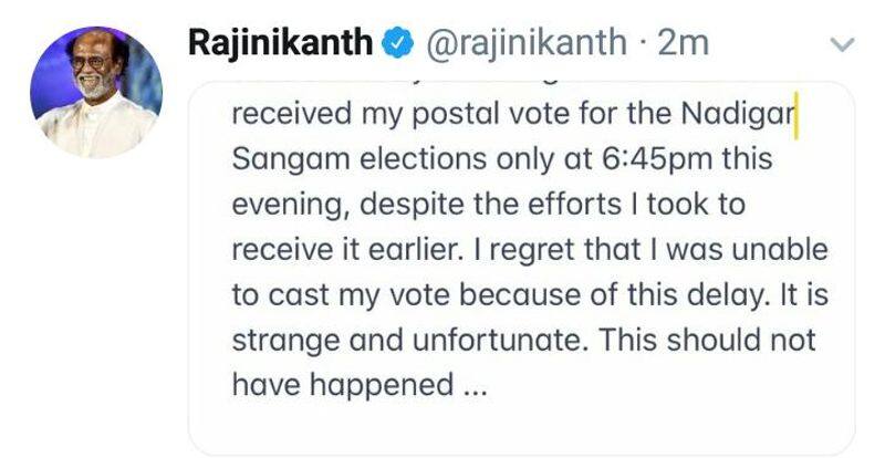 rajinikanth told he is not able to vore actors union election