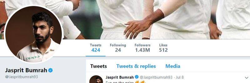 ICC World CUp 2019 Jasprit bumrah follows Anupama Prameswaran in Twitter