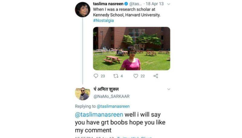 abusing comment against writer taslima nasrin in twitter