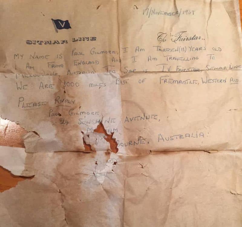 A letter thrown in to the ocean 50 years ago, and the reply it received