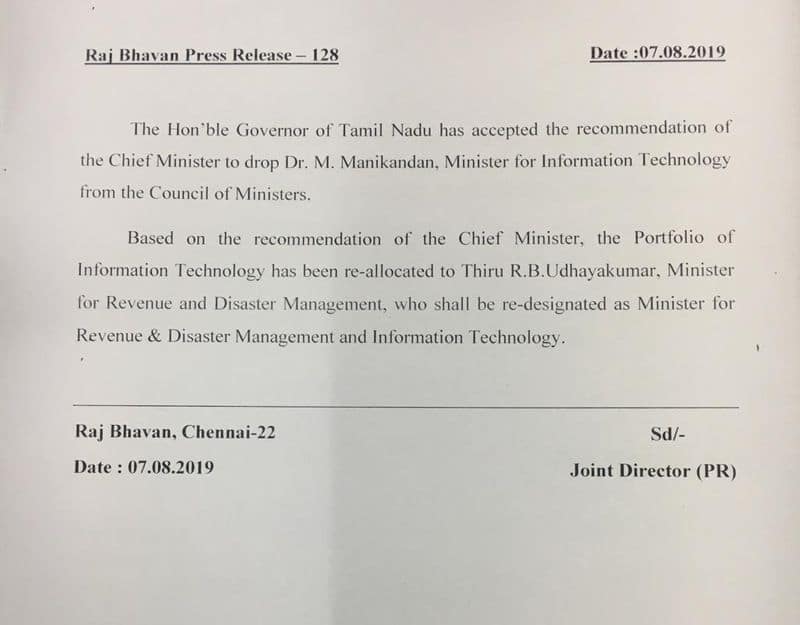 Minister Manikandan expelled