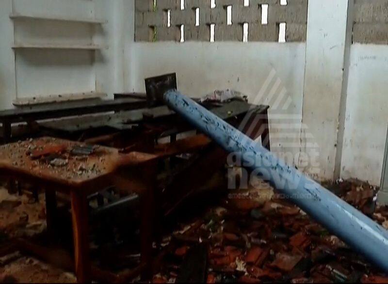 school building destroyed as iron pillars from private hotel falls on top of it