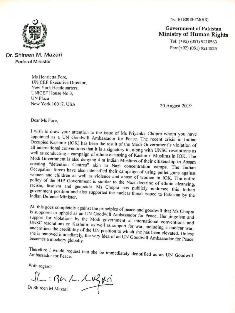 remove priyanka chopra as goodwill Ambassador of UNICEF: Pakistan