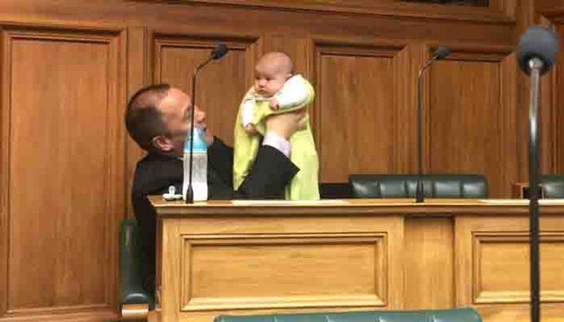 Newzealand speaker cares MP's baby during parliament debate