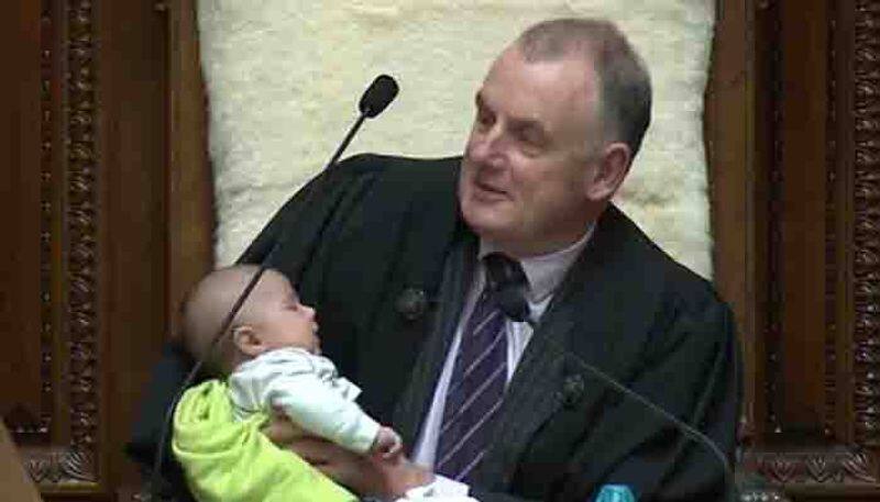 Newzealand speaker cares MP's baby during parliament debate