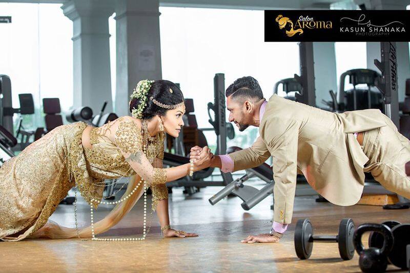 viral photoshoot of a wedding in a gym