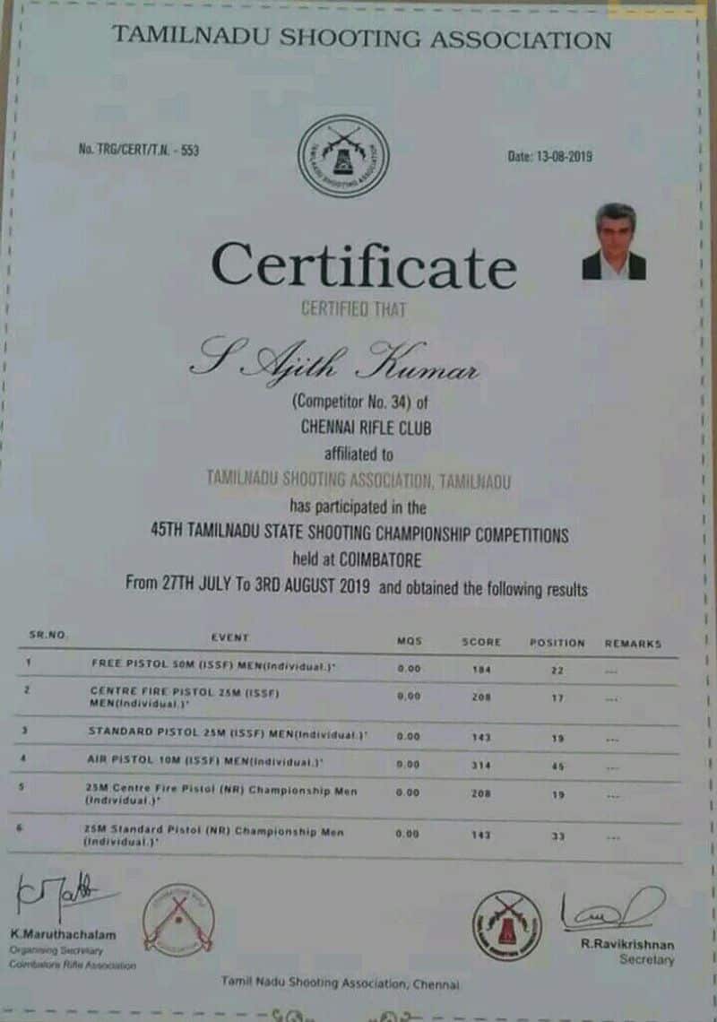 actor ajith got rifle shooting game certificate viral photo