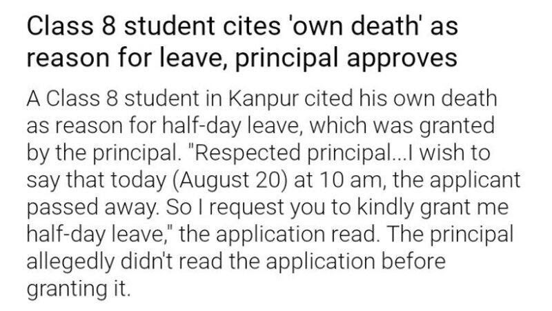 class 8 student cites 'own death' as reason for leave