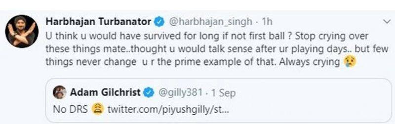 harbhajan singh immatured reply to gilchrist tweet about 2001 hat trick
