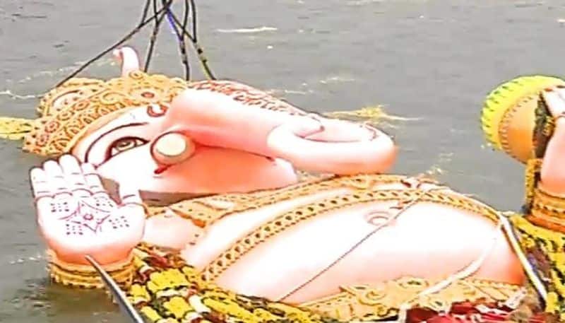 khairatabad ganesh idol immersion completes at hussain sagar in hyderabad