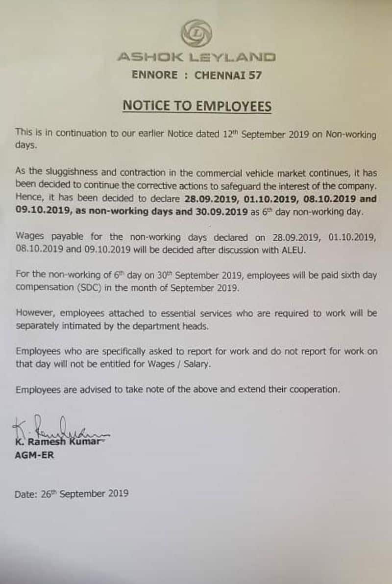 Ashok Leyland declares five more non-working days