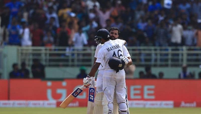 mayank agarwal scores first test century and rohit sharma crossed 150 runs mark