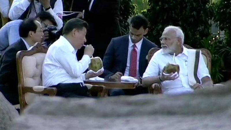 PM Modi, Xi enjoy coconut water at Panch Rathas complex