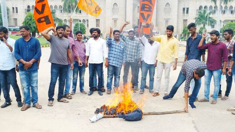 abvp wing to support rtc strike, protest against cm kcr at ou