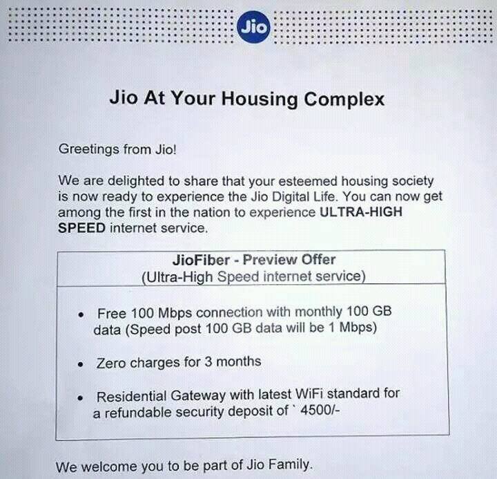 Jio offers 100GB data per month for three months