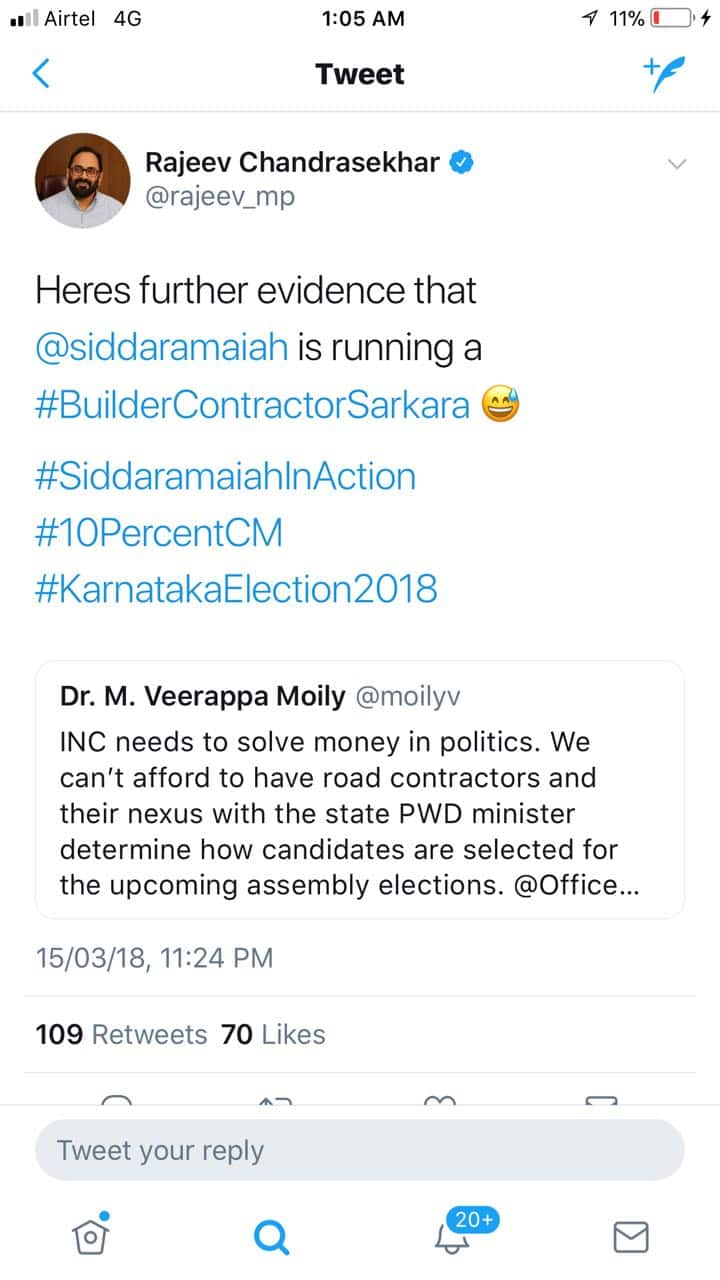 Veerappa Moilys tweet puts Congress in a bad spot