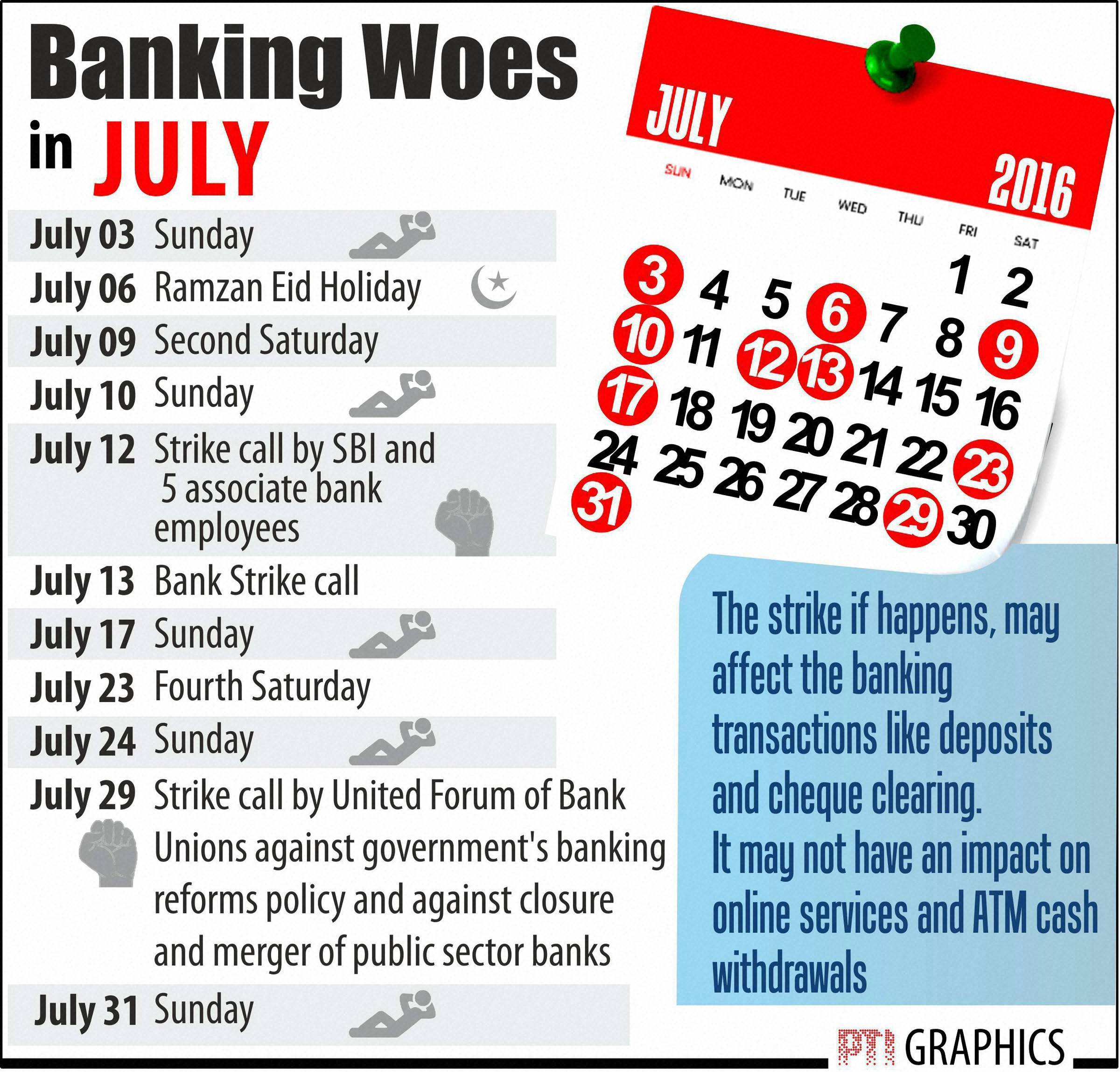 National banks to be non-operational for 11 days in July