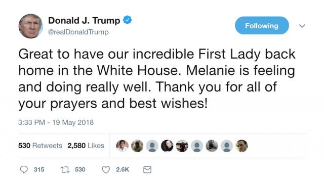 Trump misspells wife Melanias name in welcome home tweet