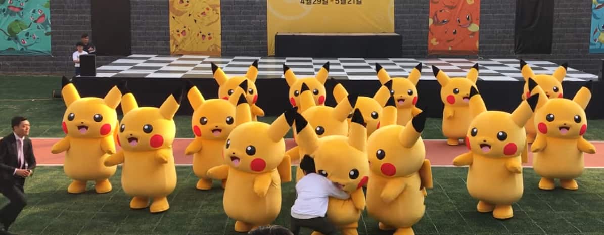 This giant Pikachu doesnt stop dancing even if its falling