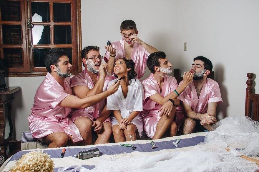bride chooses her male friends as bridesmaids