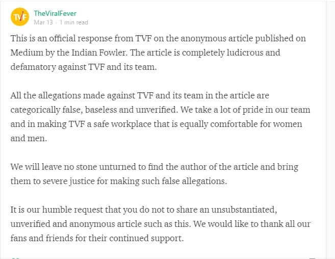 TVF CEO accused of sexual harassment startup refutes allegations
