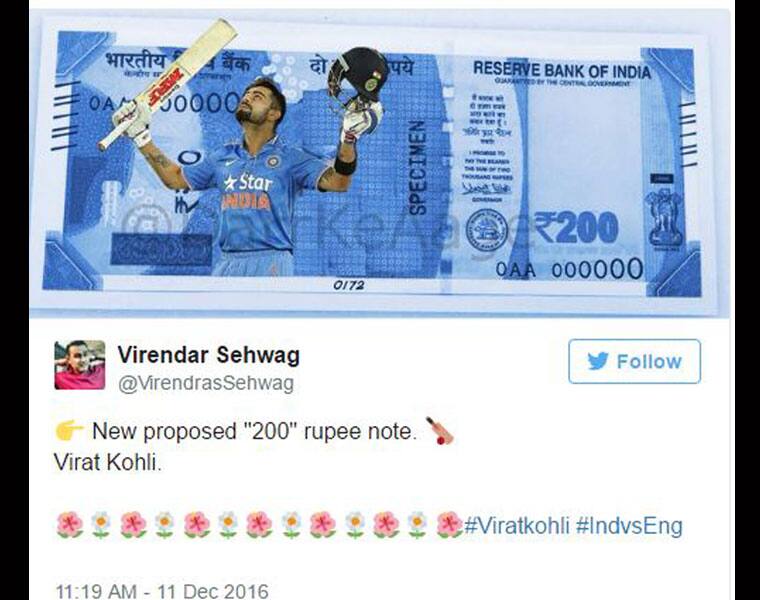 Virender Sehwag proposes Rs 200 note